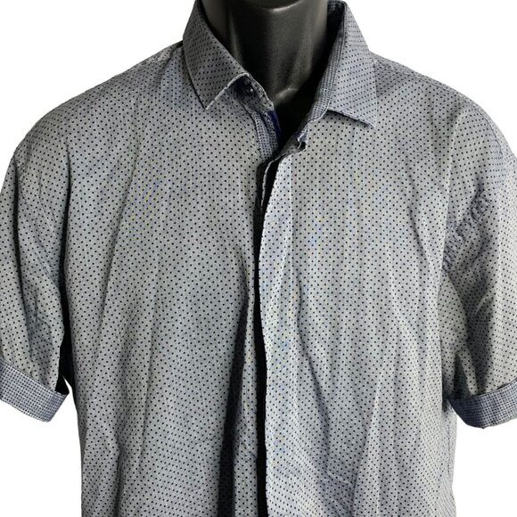 Louis Fabel Slim Fit Button Up Shirt XL Grey Blue Checkered Roll Tab Sleeves - Picture 2 of 6